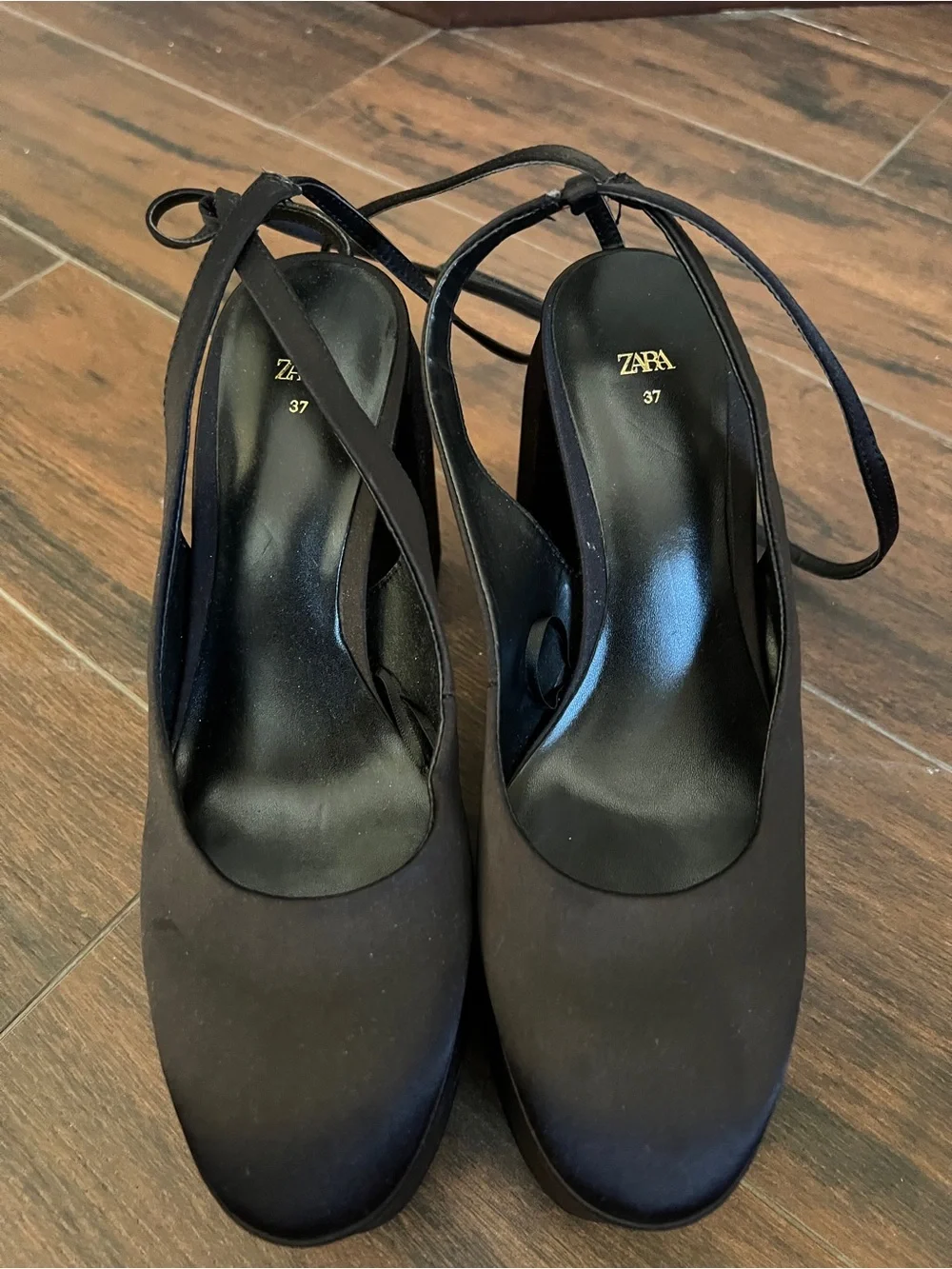 Zara Black Platform Slingback Heels